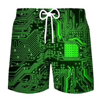 Moda Elektronik Çip kısa pantolon Kadın Erkek 3D Baskı Mayo Yüzmek Mayo plaj şortu Kaykay Spor Salonu Buz Şort Elbise