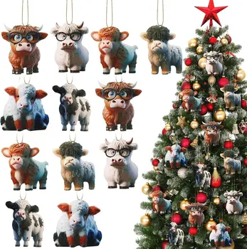 Noel Karikatür İnek Dekoratif Asılı Süsleme Ağacı Arabalar Sırt Çantaları Sevimli Sığır DIY Akrilik Dekoratif Araba Kolye Dekor