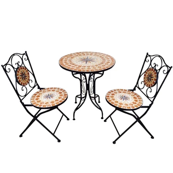 Perakende Yüksek Kalite Katlanabilir Veranda Mozaik Masa Ve Sandalyeler Bistro Mobilya Seti