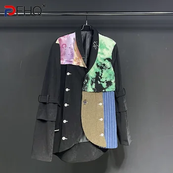 PFHQ Blazer Tasarım Bahar Yeni Renk Kontrast Patchwork Kadife Ön Smokin Takım Elbise 2023 Bahar Orijinal Yüksek Kaliteli erkek Ceketleri