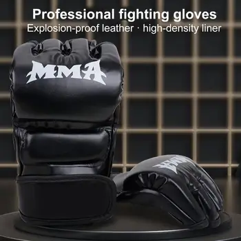 Profesyonel boks eldiveni Ayarlanabilir Yarım parmak kick boks eldiveni Aşınmaya Dayanıklı Suni Deri Kalın Yastıklı Boks