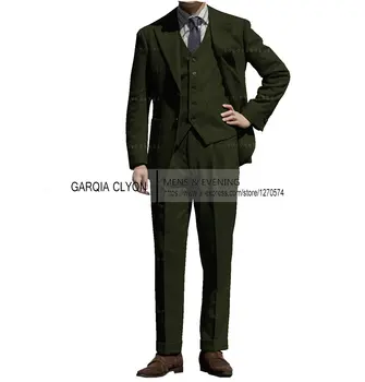 Resmi erkek 3 Adet Çentikli Yaka Blazer + Yelek + Pantolon Düz Slim Fit İş Ceket rahat Erkek Takım Elbise Ceket Groomsmen Takım Elbise Erkekler İçin