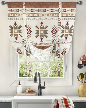 Retro Geometrik Figürler Pencere Perde Oturma Odası Ev Dekor için Panjur Perdeler Mutfak Tie-up Kısa Perdeler