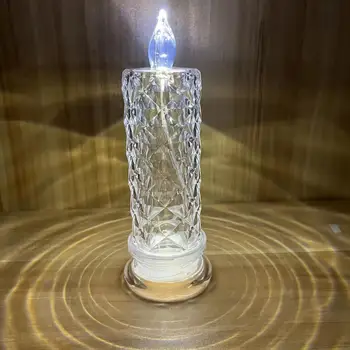 Sahte Kristal LED mum ışığı Alevsiz Gece Lambası Gül desen projeksiyon mum ışığı ev Dekorasyon Noel Dekorasyon