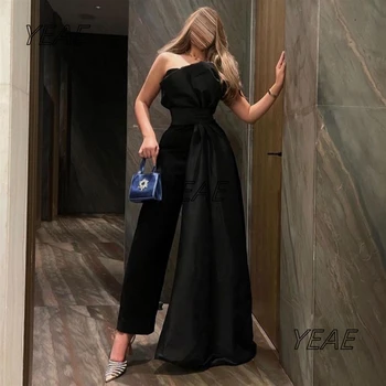Santorini Serin Kız Giyim Tulumlar Abiye Straplez Çırpınan Siyah Balo Elbise Fermuar Geri Vestidos De Gala 2024