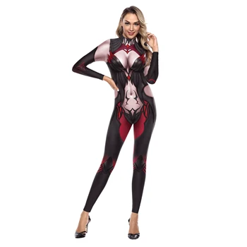 [Sen Benim Gizli] 2022 Yeni kadın Seksi Catsuit 3D Cosplay Bodycon Kostüm Tulum Kadın Cadılar Bayramı Partisi Uzun Kollu Bodysuit