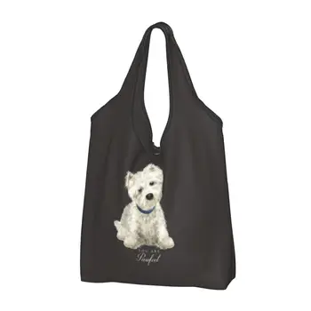 Sevimli West Highland Beyaz Terrier Köpek Bakkal alışveriş çantası Moda Alışveriş kol çantası Çanta Taşınabilir Westie Köpek Çanta