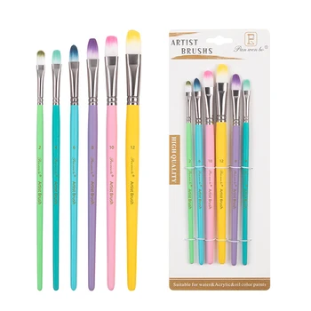 Suluboya Kalem 6 Fırça Seti Macaron Renk Naylon Fırça Fırça Guaj Akrilik Boya Yağ Fırçası