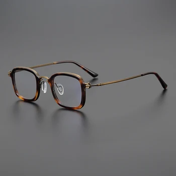 Titanyum Asetat Kare Gözlük Erkekler Vintage Boy Optik Miyopi Gözlük Çerçeveleri Kadınlar Retro Tam Jant Reçete Gözlük