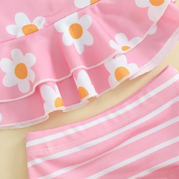Toddler Bebek Kız Mayolar Boho Çiçek Baskı Halter Tank Top Ruffled Şort 2 Parça Yaz Mayo Bikini Setleri