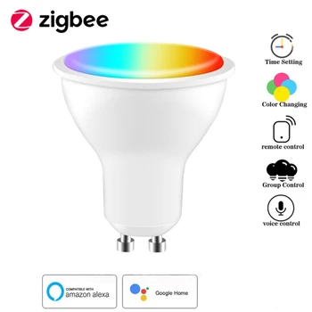TUYA Zigbee Akıllı GU10 Ampul Spot RGB + CCT Kısılabilir LED Ampul Ses Kontrolü Alexa İle Çalışır Google Ev Alice