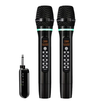 UHF Kablosuz Çift El Dinamik Mikrofon Karaoke Mikrofon için Şarj Edilebilir Alıcı ile Düğün Parti Konuşma Kilise Gösterisi Kulübü