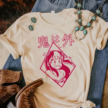 Urusei Yatsura Ve Tsuira tshirt kadın harajuku tasarımcı anime Tee kadın komik 2000s manga elbise