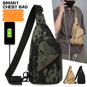 USB şarj büyük kapasiteli kamuflaj eğilim rahat erkek açık küçük omuz çantası