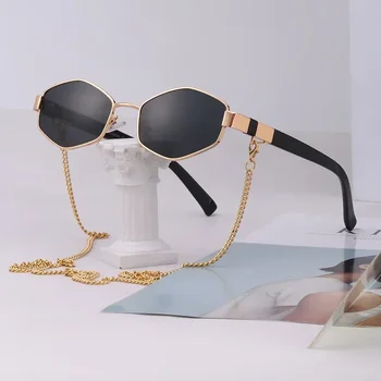 Vintage Güneş Gözlüğü Kadın Zinciri İle Küçük Çerçeve güneş gözlüğü Bayanlar için 2023 Moda Lüks Marka Tasarımcı Gözlük UV400