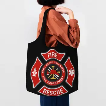 Yangın Kurtarma İtfaiyeci Bakkaliye Alışveriş Çantaları Baskılı tuval alışveriş çantası omuzdan askili çanta Büyük Kapasiteli Yıkanabilir Çanta Çanta