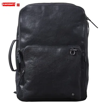 Yeni Basit Deri Sırt Çantası erkek Büyük Kapasiteli Schoolbag laptop çantası Erkekler seyahat sırt çantası İlk Katman Dana El Yapımı Orijinal
