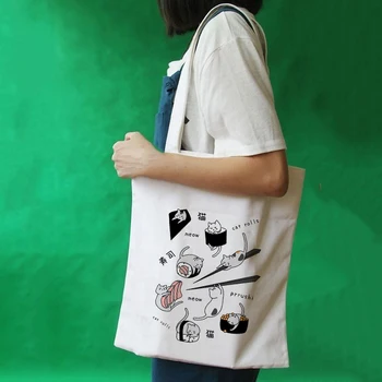 Yeni Japon Tarzı Kawaii Suşi Bayan Çanta Harajuku Tuval Tote Çanta Alışveriş Seyahat Kadın Omuz Alışveriş Çantaları