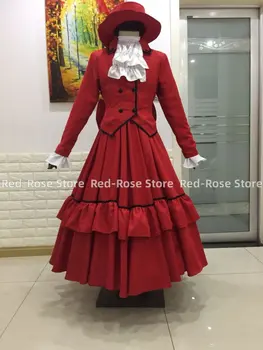 Yeni Siyah Butler Bayan Kırmızı Cosplay Kostüm Angelina Dares Elbise Cadılar Bayramı / Karnaval parti giysileri Kadınlar için / Erkekler Anime Kostüm