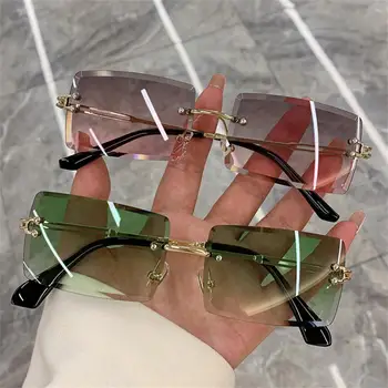 Yeni Vintage Degrade güneş gözlüğü Kesme Lens Kare Moda Çerçevesiz Güneş Gözlüğü Polarize Gözlük Degrade Erkekler Kadınlar İçin
