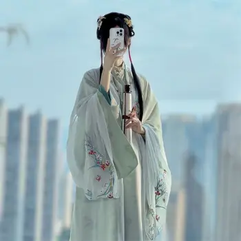 Yetişkin Yeni Ming Hanedanı Hanfu İşlemeli Ayakta Boyun Uzun Gömlek Pelerin At Yüz İnce Ve Yüksek Antik Stil Seti
