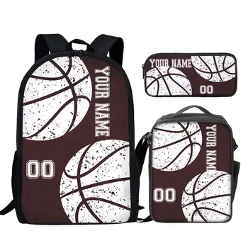 YIKELUO Basketbol Yıldızı Adı / Numarası İhtiyaçları Özelleştirilmiş laptop çantası Gri Fermuar Dayanıklı Seyahat Çantası 3 adet Okula Dönüş Hediye Sırt Çantası