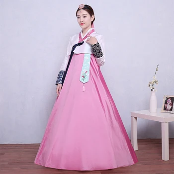 Yüksek Kaliteli Renkli Geleneksel Kore Hanbok Elbise Kadın Halk Sahne dans kostümü Bebek Kız Geleneksel Düğün Parti