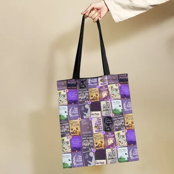 Yıkeluo Renk Mor Film Afiş Çevre Dostu Çanta Bayanlar Büyük Kapasiteli alışveriş çantası alışveriş çantası omuzdan askili çanta Kız