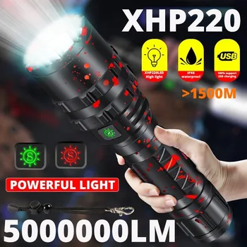 ZK30 50000000LM Yüksek Güç XHP220 Güçlü LED El feneri Taktik Askeri Torch USB Kamp Lanterna Su Geçirmez Kendini Savunma