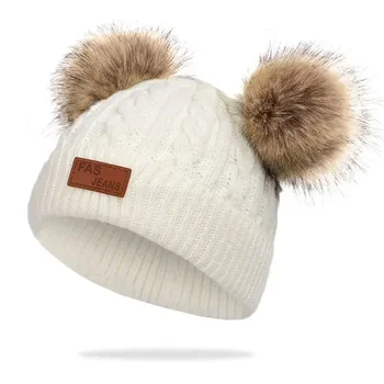 Çocuk sonbahar ve kış şapkaları, peluş ve kalın şapkalar, bebeklerin kışlık şapkaları için çok yönlü, sıcak kazak şapkaları