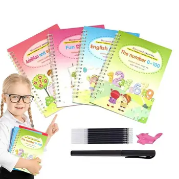 Çocuklar Yazma Pratiği 4 Yeniden Kullanılabilir Uygulama Copybooks Çocuklar İçin Yivli Pratik Defterini Geliştirmek için Kalem Kontrol Yeteneği Erken