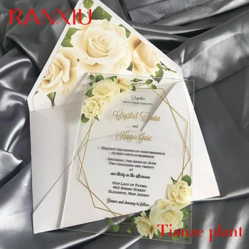 Özel Özelleştirilmiş Akrilik UV baskı şeffaf düğün akrilik davetiyeleri özel baskılı tebrik düğün davetiyesi kartı